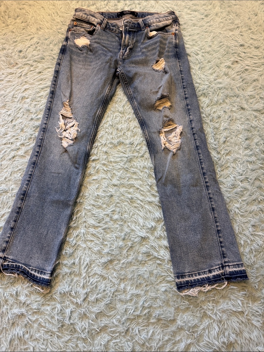 Hollister Light Blue Distressed Straight Leg Jeans